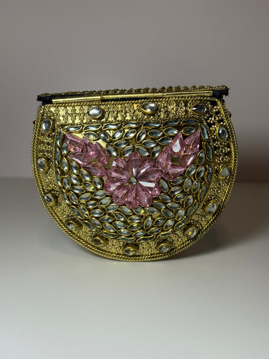 Gulaabi Kundan Clutch - Light Pink