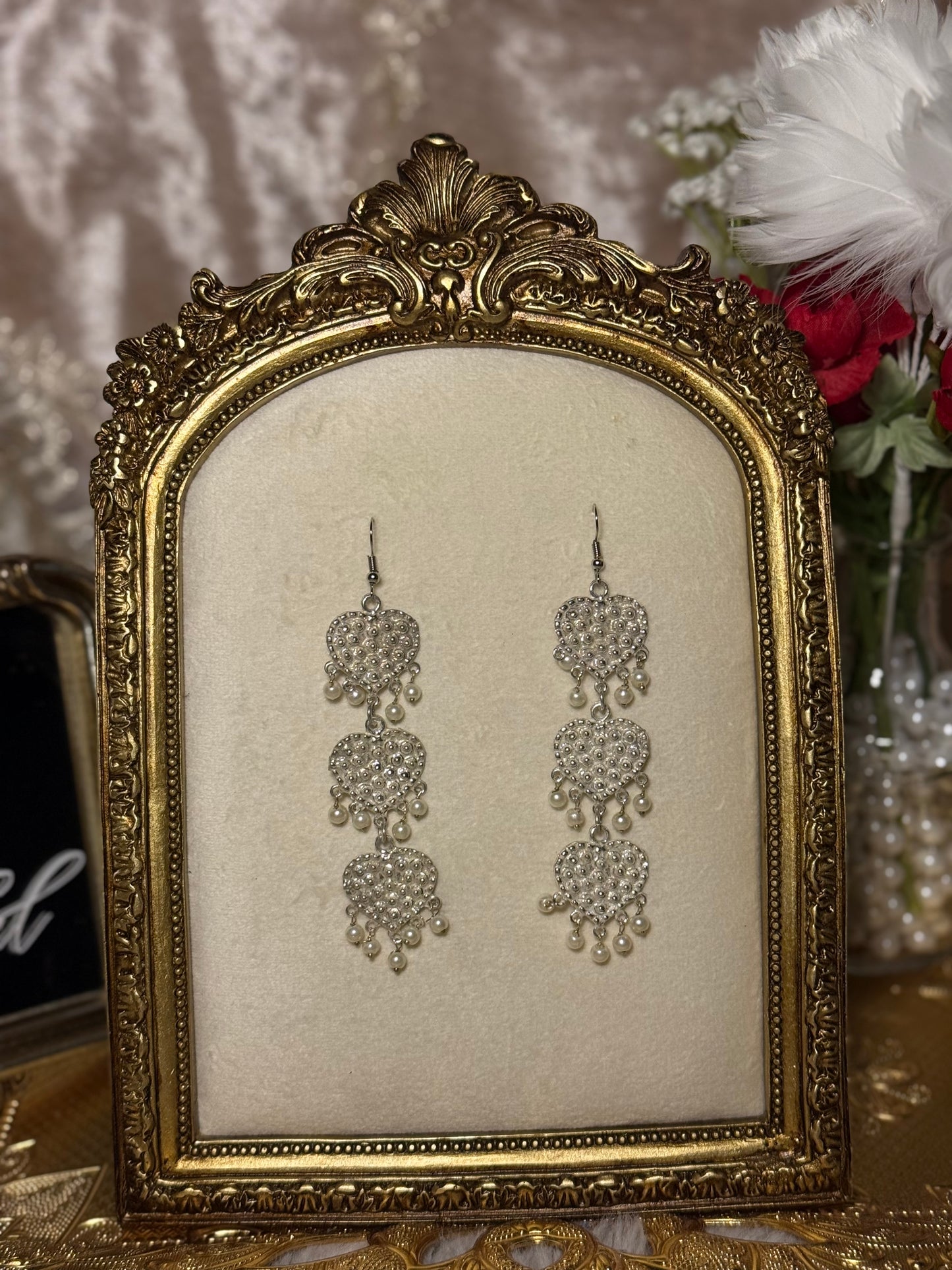 3 Heart Earrings- Silver