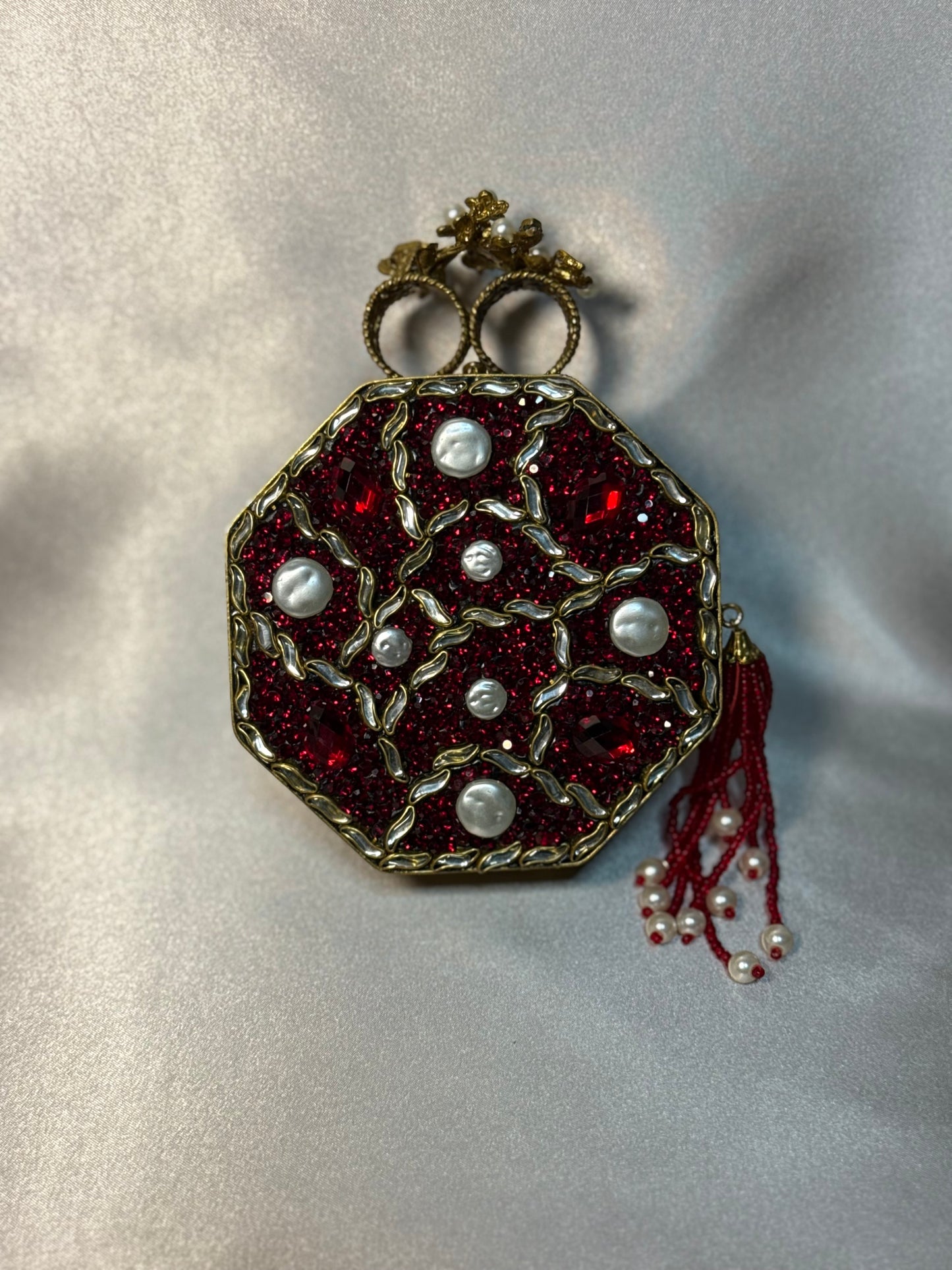 Red Circular Turkish Clutch - Gold