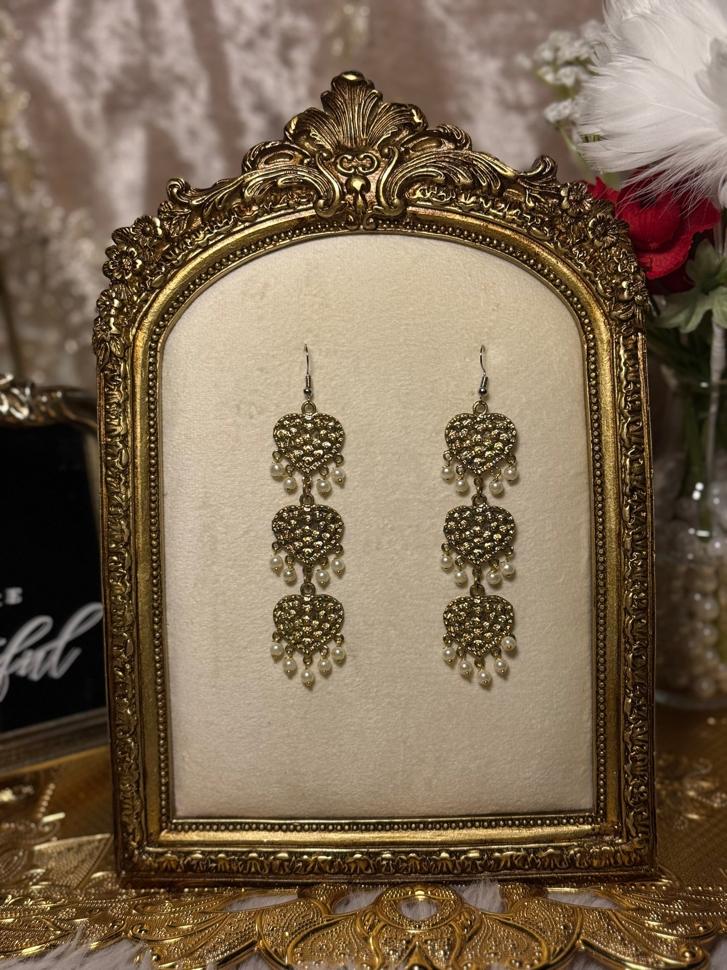 3 Heart Earrings - Gold