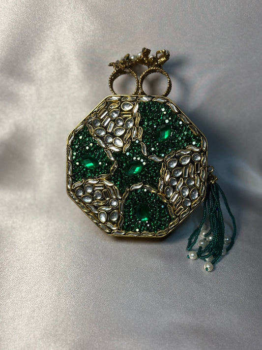 Emerald Green Turkish Clutch - Gold