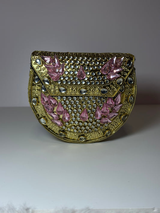 Gulaabi Kundan Clutch - Light Pink