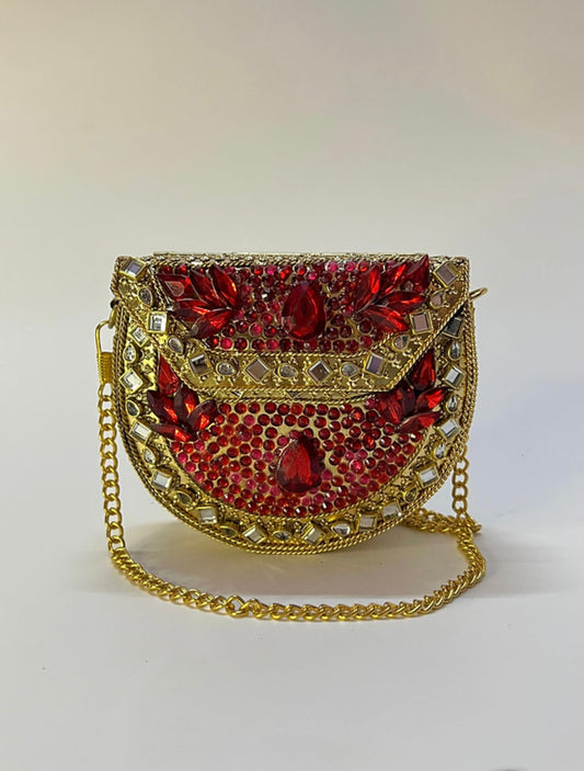 Maharani Red Kundan Clutch